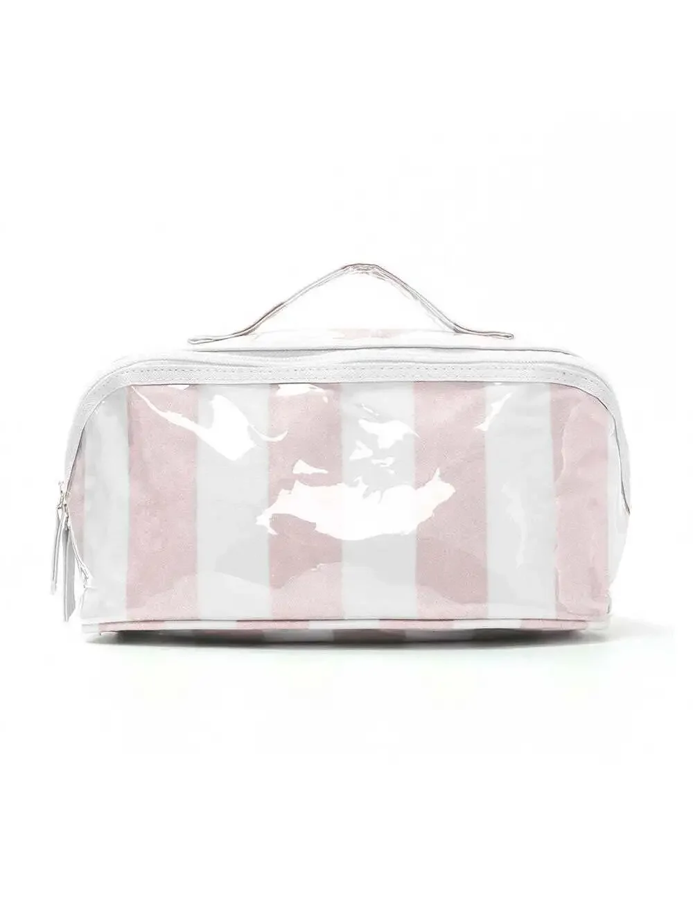 Waterproof PVC Striped Makeup Bag - Pink
